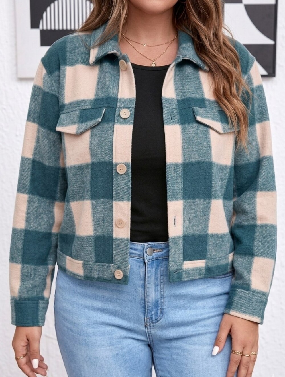 Joie Green Plaid Button Up Jacket - Size L
